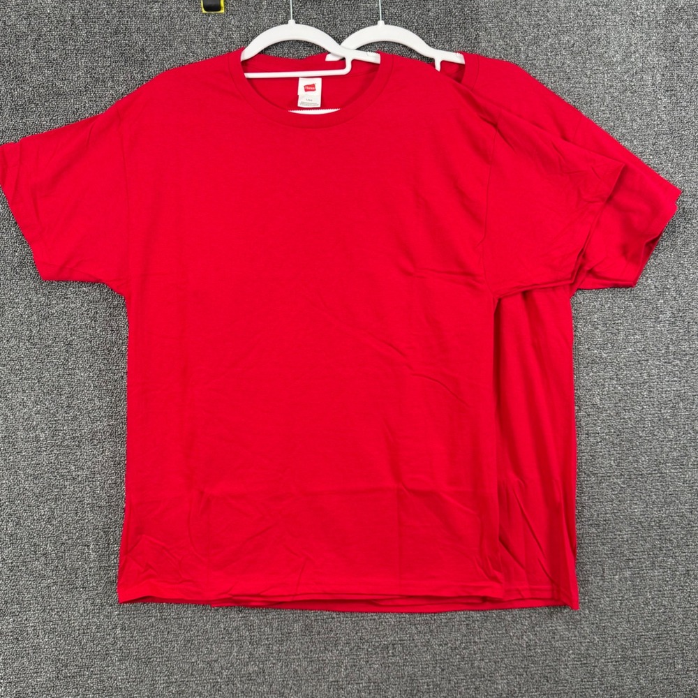 Hanes Mens Large 2 Pack T-Shirt Red Solid Cotton Crew Neck Basic Tee Multipack
